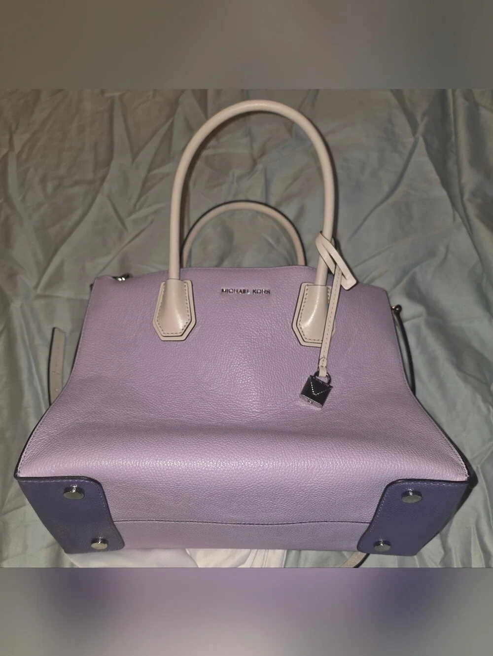 Michael Kors Mercer Large Lavender and Purple Leather Satchel with Cream Handles